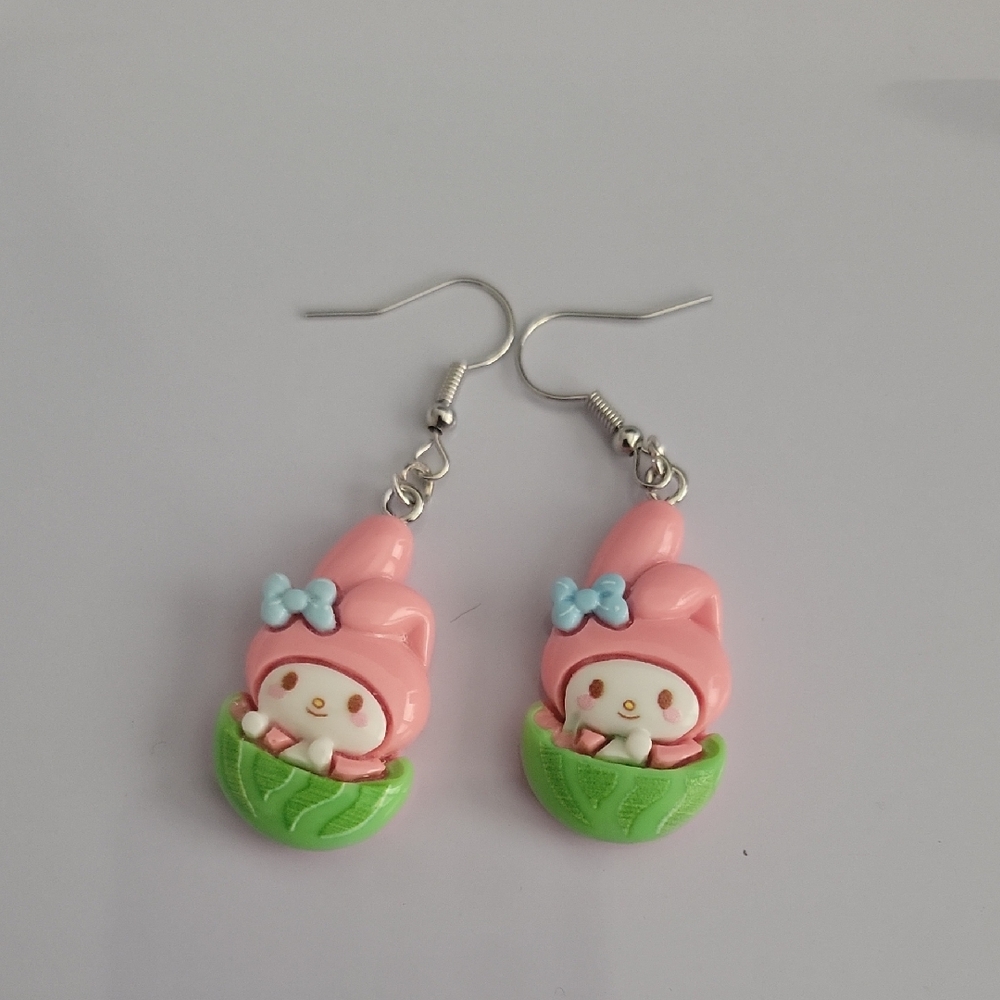 Cute Pink and Green Cartoon Earrings